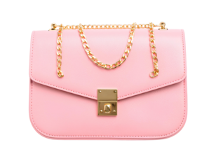 A pink fashionable clutch purse for women isolated on transparent background.