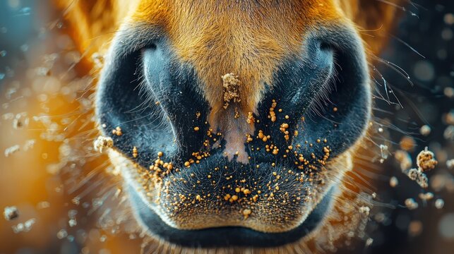 Close-up of a Horse's Nose Covered in Dust, Detailed Macro Photography of Equine Features - Powered by Adobe