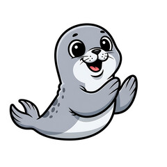 Fototapeta premium Cute cartoon seal pup with wide eyes and a happy expression, depicted in a playful pose.