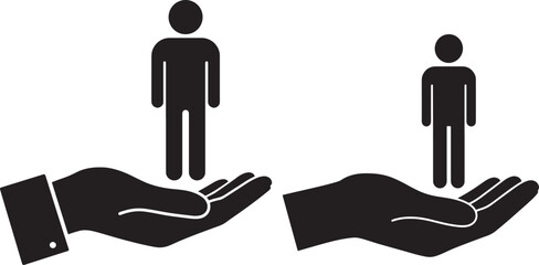 Two hands holding human silhouettes showing inequality or difference
