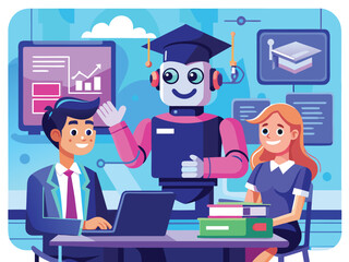 Teacher and AI working together education concept