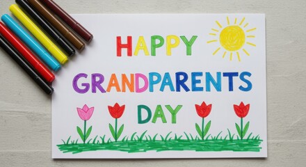 Happy Grandparents Day drawing with markers children's art