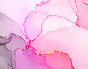 Watercolor Floral Abstract Background, Elegant Alcohol Ink Floral Template, Pink and Gold Ink Art Wallpaper © SpyDesigner