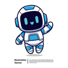 Cartoon Robot Character Waving Hand Cute AI Mascot for Tech Designs and Illustrations
