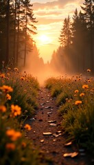 Wonderful autumn landscape. Nature in orange tones.