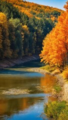 Wonderful autumn landscape. Nature in orange tones.