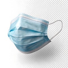 Naklejka premium A light blue surgical face mask with white elastic ear loops on a transparent checkered background