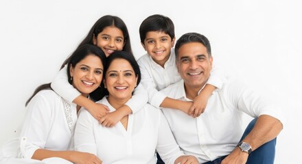 Obraz premium Joyful Indian Family Posed Together on White Background