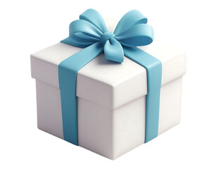 Elegant white gift box adorned with a beautiful light blue ribbon and bow, perfect for any celebration