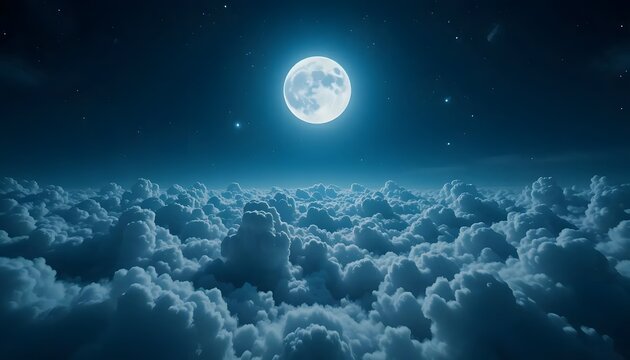 Full moon night sky over clouds wallpaper background desktop hd aesthetic