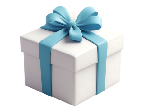 Elegant white gift box adorned with a beautiful light blue ribbon and bow, perfect for any celebration