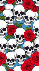 Skull and rose pattern on a light blue background