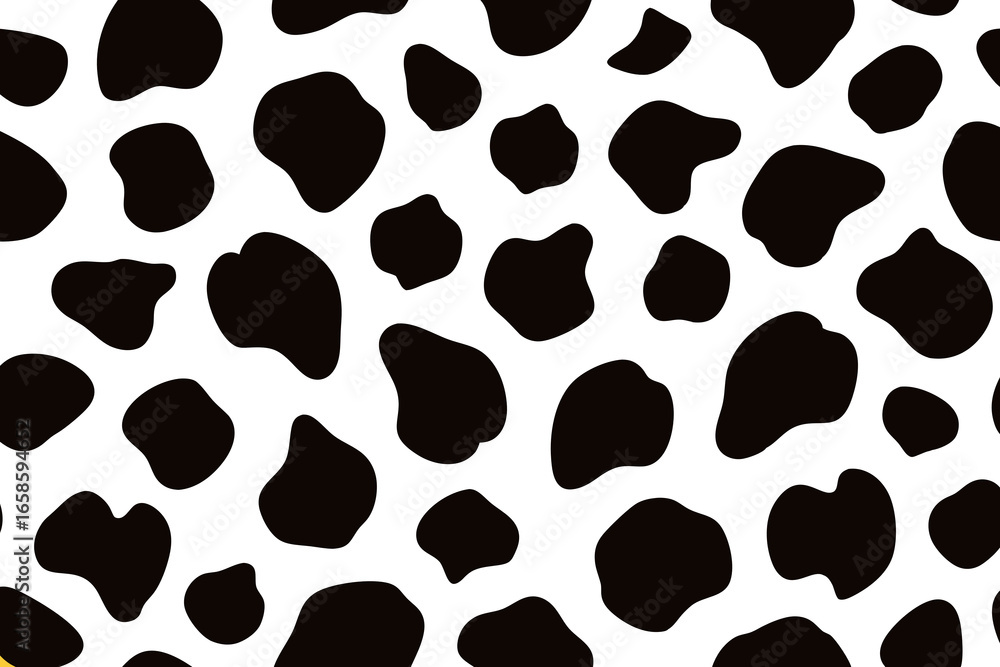 Poster seamless leopard print pattern with black paw prints and heart shapes