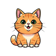 Adorable cartoon ginger kitten sitting, cheerful expression, large eyes.