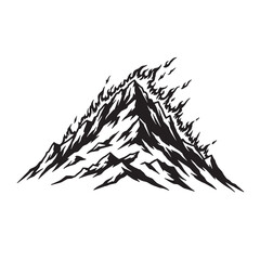 Vector illustration of a stylized burning mountain in bold black and white graphic design