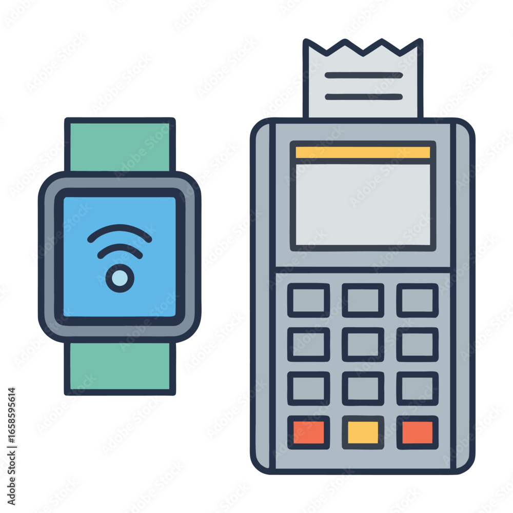 Poster smartwatch with wifi symbol next to a payment terminal with receipt vector
