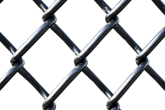 Black chain link fence texture isolated on a transparent background 