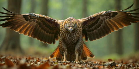 Red-tailed hawk in flight, a wild bird of prey, flies with its wings spread like a predator in the sky
