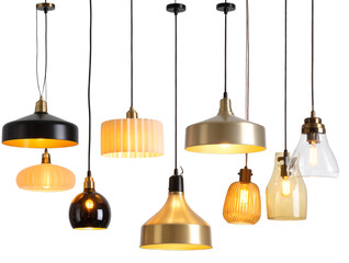  Set of Modern Pendant Lamps, Front View, Transparent PNG