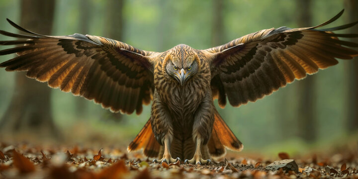Red-tailed hawk in flight, a wild bird of prey, flies with its wings spread like a predator in the sky