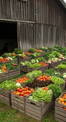 Fresh produce in wooden crates