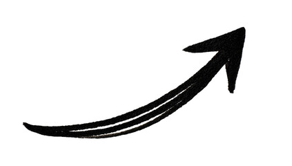 Hand-drawn upward arrow, textured black, against a black background