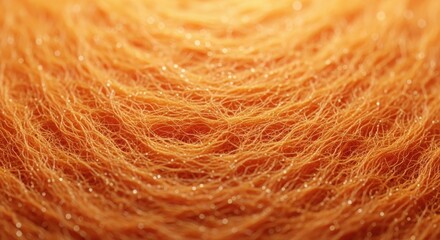 Macro View of Orange Fibers with Glittering Particles