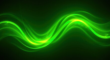 Obraz premium This image features a dynamic green wave of light, flowing smoothly across a dark background, creating a sense of energy and movement with its vibrant glow.