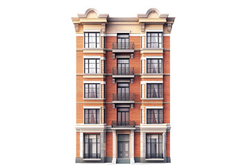 Residential apartment building isolated on transparent background