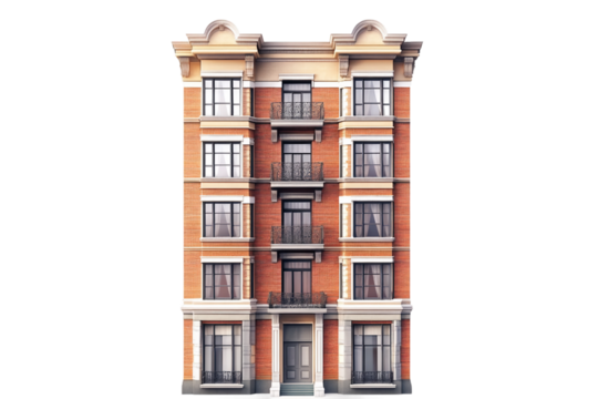 Residential apartment building isolated on transparent background