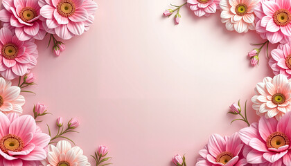 Obraz premium Floral arrangement with pink flowers on soft pastel background