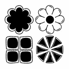 Collection of flower and geometric shapes isolated on white background for decorative design elements