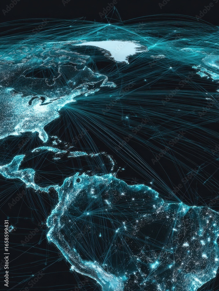 Poster a global network of digital connections extending across the globe highlighting how digital transfor