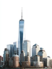 Obraz premium highresolution transparent png panorama of lower manhattan skyline from the south detailed urban cityscape cutout for graphic design architectural presentations and digital composites