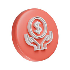 3D money icon with hand in peach background