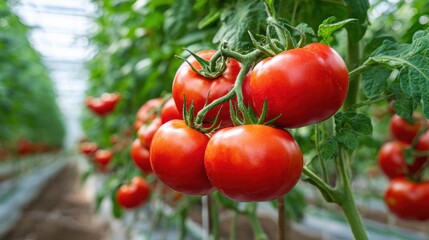 beautiful red ripe tomatoes grown in a greenhouse beautiful background no logos no brands ar 169