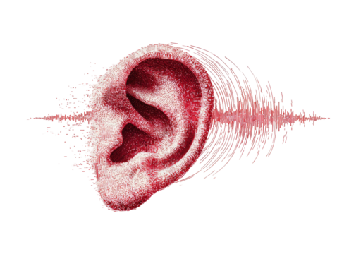 Red ear with audio waveform