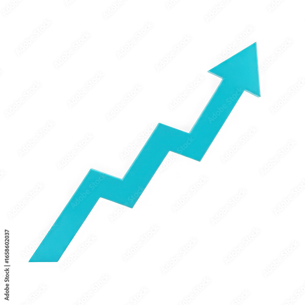 Poster bright teal zigzag arrow pointing upward symbolizing growth and progress isolated on transparent bac