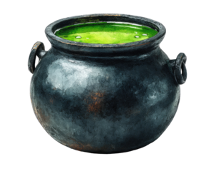Dark cauldron filled with vibrant green liquid (1)