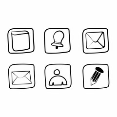 Illustration of communication and office icons isolated on white background for web and print design