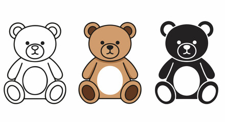 Fototapeta premium Three Teddy Bears - Outline, Brown, and Black Plush Toys.