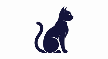 Elegant Silhouette of a Sitting Black Cat with Curled Tail.