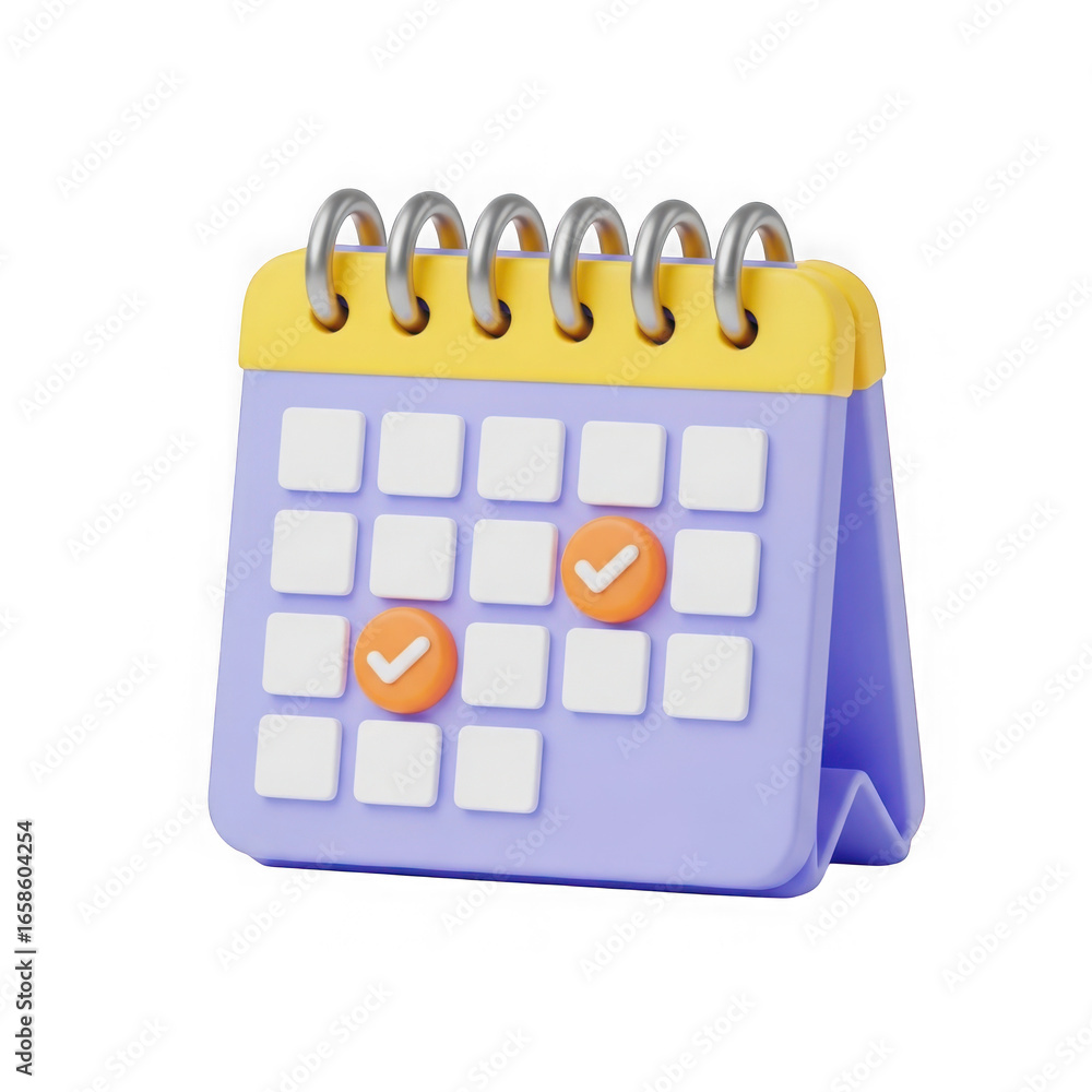Aufkleber 3d illustration of a desk calendar with marked dates isolated on transparent background