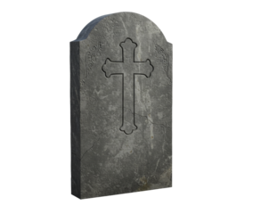 Old tombstone with engraved cross isolated on white background