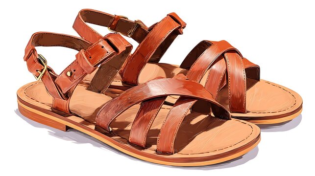 Stylish Brown Leather Strappy Gladiator Flat Sandals for Women Summer Beachwear Vacation Outing