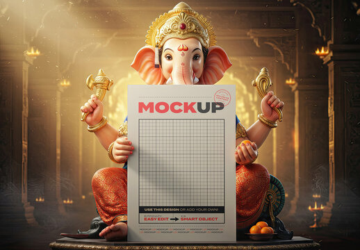 Ganesh on Temple with Vertical Poster Mockup