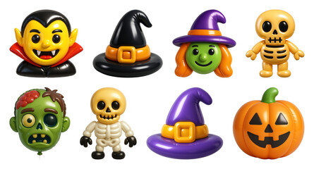 Obraz premium PNG Colorful Halloween cartoon characters, element set on transparent background