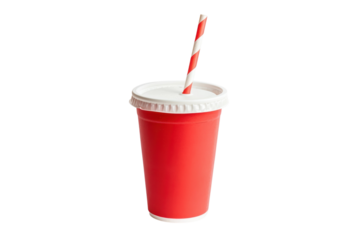 Red disposable cup with straw for cold drinks, refreshment