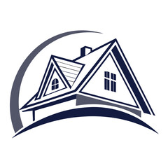 Modern house logo design with a minimalist style and a curved element