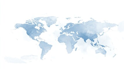Watercolor World Map: An elegant watercolor rendering of the world map, rendered in a soft palette of blues, evokes a sense of global interconnectedness.